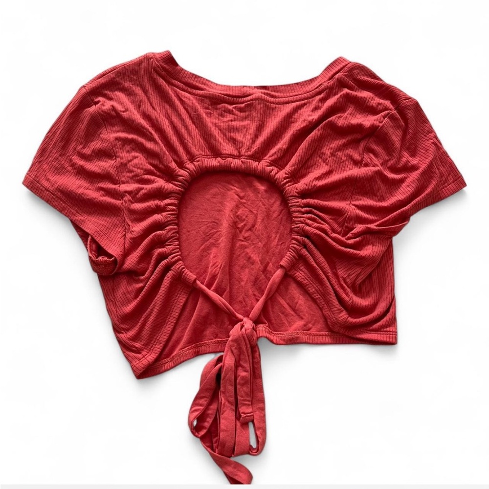 American Eagle Aerie Ribbed Open Back Tie Crop Top Large Red / Rust Orange - Picture 3 of 4